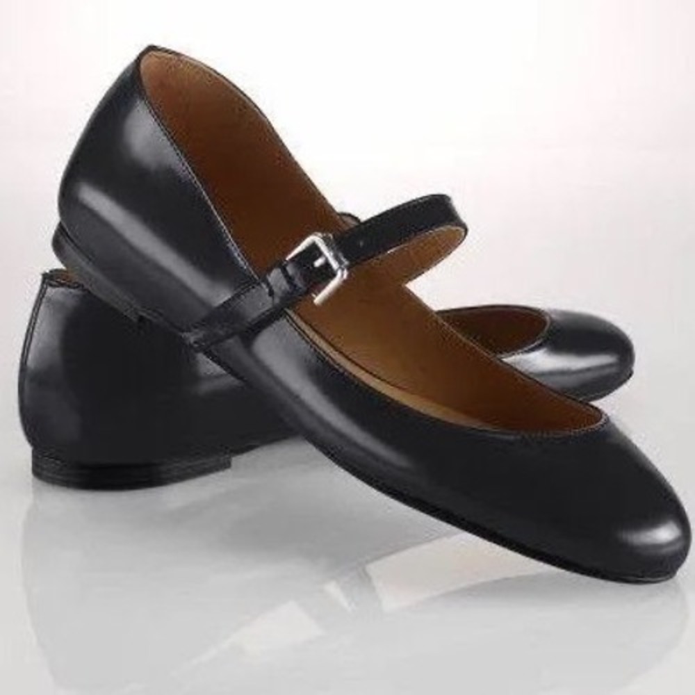 Polo Ralph Lauren Makenna Black Patent Leather Mary Jane Flats EU 38 US 7 NEW